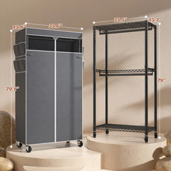 Raybee 79"H Clothes Rack with Cover,Clothing Racks With Wheels for Hanging,Adjustable, Portable Clothes Rack