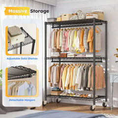 Raybee 81"H 440LBS Rolling Clothes Rack, Portable Closet for Hanging, Adjustable Clothing Rack with Wheels For Bedroom