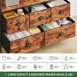 50" TV  Stand  Dresser for Bedroom with 5 Fabric Drawers and Wood Open Shelves for Living Room, Entryway, Closet