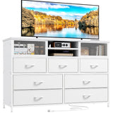 7 Drawers Dresser TV Stand With Power Outlet  white