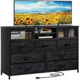 7 Drawers Dresser TV Stand With Power Outlet black