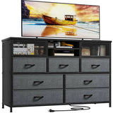 Raybee Dresser TV Stand with Power Outlet and 7 Drawers_Grey