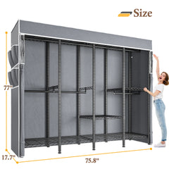 Raybee 76"W Heavy Duty Clothes Rack with Cover,1150LBS Wardrobe Closet,Adjustable Portable Closet for Bedroom