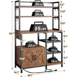 EnHomee 6-Tier Bakers Rack With Outlet, Microwave Stand With Storage Cabinet, Side Hooks & Utility Shelf For Kitchen