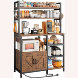 EnHomee 6-Tier Bakers Rack With Outlet, Microwave Stand With Storage Cabinet, Side Hooks & Utility Shelf For Kitchen