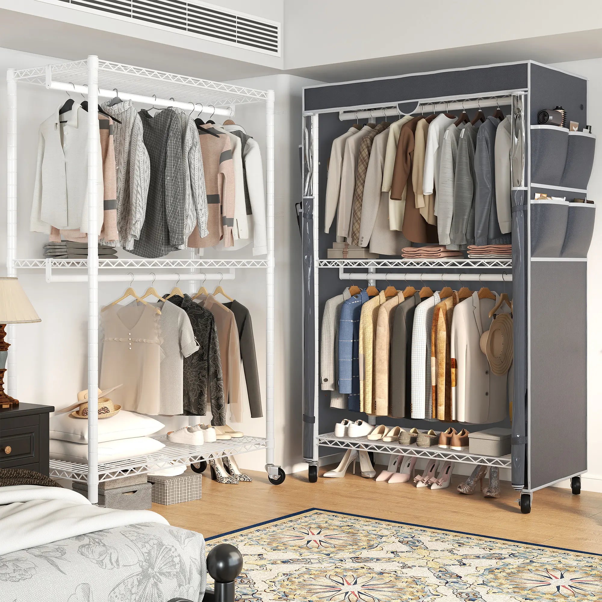 Raybee 81" H Rolling Garment Rack on Cover,445lbs Portable Closet & Adjustable Clothing Rack with Wheels For Bedroom