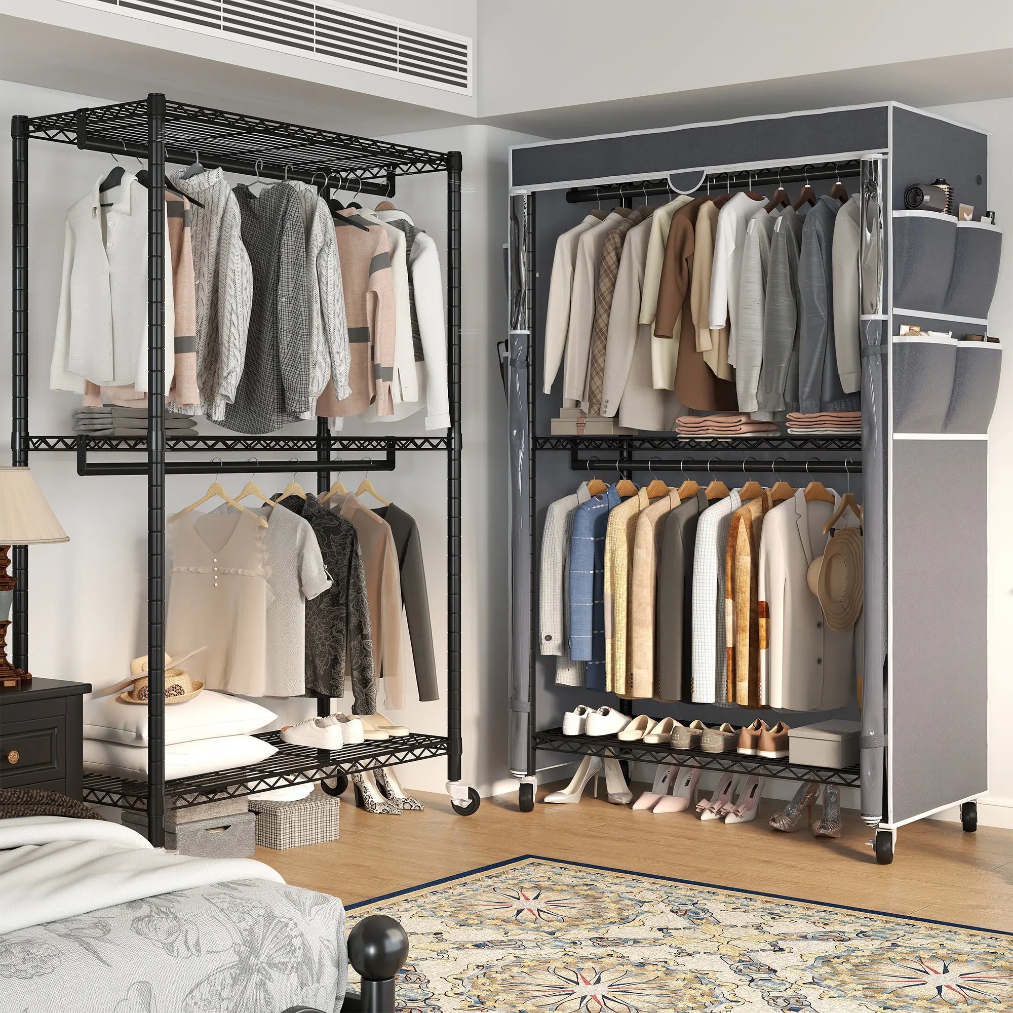 Raybee 81" H Rolling Garment Rack on Cover,445lbs Portable Closet & Adjustable Clothing Rack with Wheels For Bedroom