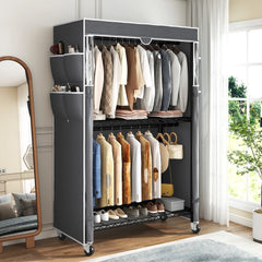 Raybee 81" H Rolling Garment Rack on Cover,445lbs Portable Closet & Adjustable Clothing Rack with Wheels For Bedroom