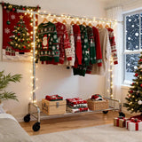 Raybee 67"H x 75"W 450 LBS Rolling Clothing Rack With Shelf,Metal Garment Storage,Adjustable,Portable Clothes Rack With Lockable Wheels & Side Hooks,Chrome