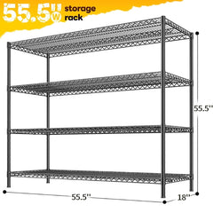 Reibii 55.5W Wire Shelves, 2560lbs Heavy Duty Metal Shelving Units, Adjustable Storage Rack for Garage Kitchen pantry