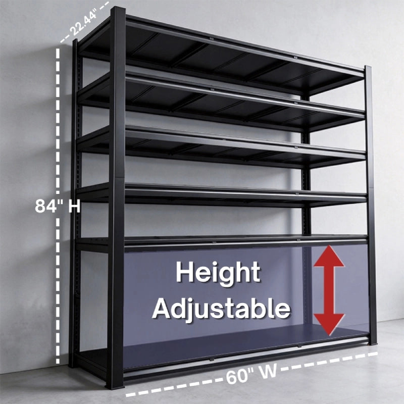 84" Tall 6-Tier Garage Shelving for Maximum Vertical Storage — With a spacious 60"W x 22.44"D x 84"H design, this tall garage storage shelving makes full use of vertical space for tools, tires, storage bins, boxes, and bulky equipment. Ideal for garages, warehouses, workshops, and other high-capacity storage needs.