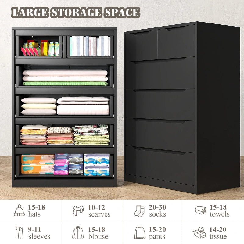 6 Drawers, Modern Wooden Black Tall Dressers for Bedroom and Closet 6 Drawers, Modern Wooden Black Tall Dressers for Bedroom and Closet