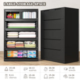 6 Drawers, Modern Wooden Black Tall Dressers for Bedroom and Closet