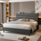 ENhomee 880LBS Bed Frame, Adjustable Upholstered Headboard with Charging Station, Noise-Free & Easy Assembly