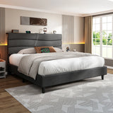 ENhomee 880LBS Bed Frame, Adjustable Upholstered Headboard with Charging Station, Noise-Free & Easy Assembly