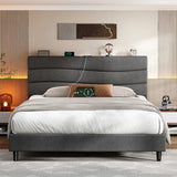 ENhomee 880LBS Bed Frame, Adjustable Upholstered Headboard with Charging Station, Noise-Free & Easy Assembly