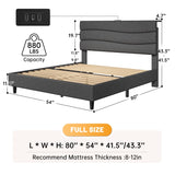 ENhomee 880LBS Bed Frame, Adjustable Upholstered Headboard with Charging Station, Noise-Free & Easy Assembly