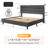 ENhomee 880LBS Bed Frame, Adjustable Upholstered Headboard with Charging Station, Noise-Free & Easy Assembly