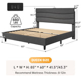 ENhomee 880LBS Bed Frame, Adjustable Upholstered Headboard with Charging Station, Noise-Free & Easy Assembly