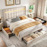 EnHomee 900LBS Upholstered Bed Frame,With 3 Storage Drawers,With Adjustable Headboard