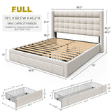 EnHomee 900LBS Upholstered Bed Frame,With 3 Storage Drawers,With Adjustable Headboard