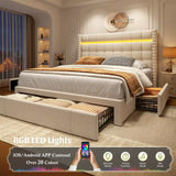 EnHomee 900LBS Upholstered Bed Frame,With 3 Storage Drawers,With Adjustable Headboard