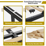 EnHomee 900LBS Upholstered Bed Frame,With 3 Storage Drawers,With Adjustable Headboard