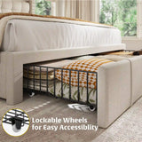 EnHomee 900LBS Upholstered Bed Frame,With 3 Storage Drawers,With Adjustable Headboard