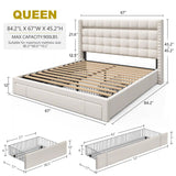 EnHomee 900LBS Upholstered Bed Frame,With 3 Storage Drawers,With Adjustable Headboard