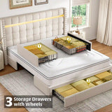EnHomee 900LBS Upholstered Bed Frame,With 3 Storage Drawers,With Adjustable Headboard