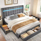 EnHomee 900LBS Upholstered Bed Frame,With 3 Storage Drawers,With Adjustable Headboard