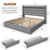 EnHomee 900LBS Upholstered Bed Frame,With 3 Storage Drawers,With Adjustable Headboard