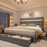 EnHomee 900LBS Upholstered Bed Frame,With 3 Storage Drawers,With Adjustable Headboard