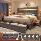 EnHomee 900LBS Upholstered Bed Frame,With 3 Storage Drawers,With Adjustable Headboard