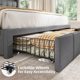EnHomee 900LBS Upholstered Bed Frame,With 3 Storage Drawers,With Adjustable Headboard