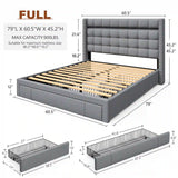 EnHomee 900LBS Upholstered Bed Frame,With 3 Storage Drawers,With Adjustable Headboard