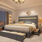 EnHomee 900LBS Upholstered Bed Frame,With 3 Storage Drawers,With Adjustable Headboard