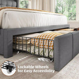 EnHomee 900LBS Upholstered Bed Frame,With 3 Storage Drawers,With Adjustable Headboard
