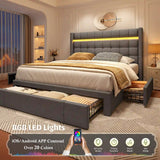 EnHomee 900LBS Upholstered Bed Frame,With 3 Storage Drawers,With Adjustable Headboard