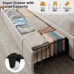 Reibii 900 lbs Heavy-Duty Upholstered Bed Frame with 3 Storage Drawers, LED Light Strip & Adjustable Headboard