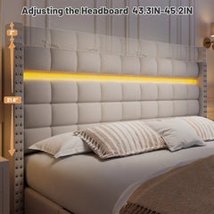 Reibii 900 lbs Heavy-Duty Upholstered Bed Frame with 3 Storage Drawers, LED Light Strip & Adjustable Headboard