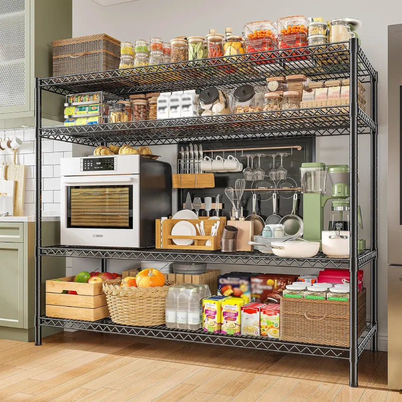 Reibii 55.5W Wire Shelves, 2560lbs Heavy Duty Metal Shelving Units, Adjustable Storage Rack for Garage Kitchen pantry
