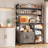 EnHomee 6-Tier Bakers Rack With Outlet, Microwave Stand With Storage Cabinet, Side Hooks & Utility Shelf For Kitchen