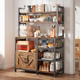 EnHomee 6-Tier Bakers Rack With Outlet, Microwave Stand With Storage Cabinet, Side Hooks & Utility Shelf For Kitchen