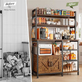 EnHomee 6-Tier Bakers Rack With Outlet, Microwave Stand With Storage Cabinet, Side Hooks & Utility Shelf For Kitchen