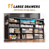 Dresser TV Stand with 11 Drawers for 60" TV Stand for Bedroom with LED Lights Power Outlets Long Dresser for Bedroom with Shelves