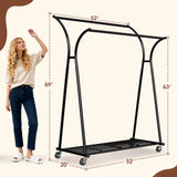 Raybee Double Rod Clothes Hanger Rack, Metal Rolling Clothing Rack With Wheels, 52"W x 20"D x (63"-69")H
