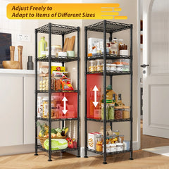 Reibii 12" Slim 5-Tier Adjustable Wire Shelving Unit, Space-Saving Rustproof Metal Storage Rack for Closet, Bathroom, Kitchen, Pantry & Small Apartments