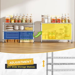 Reibii 2-Shelf Wire Rack Shelving with Wheels & Gaskets , Adjustable Metal Storage Shelves for Kutchen Pantry Laundry, Chrome