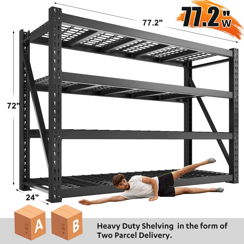 REIBII 77" W Garage Shelving, Heavy Duty Metal Shelving Unit for Storage,Adjustable shelves for Basement, Garage, Warehouse